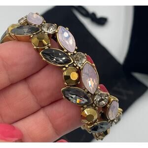 J. Crew Elastic Rhinestone Brown White Crystal Statement Bracelet